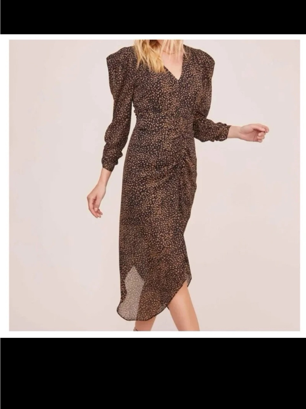 NWT ASTR the Label Ruched Front Midi Dress in Black/Taupe print 
 Size XL